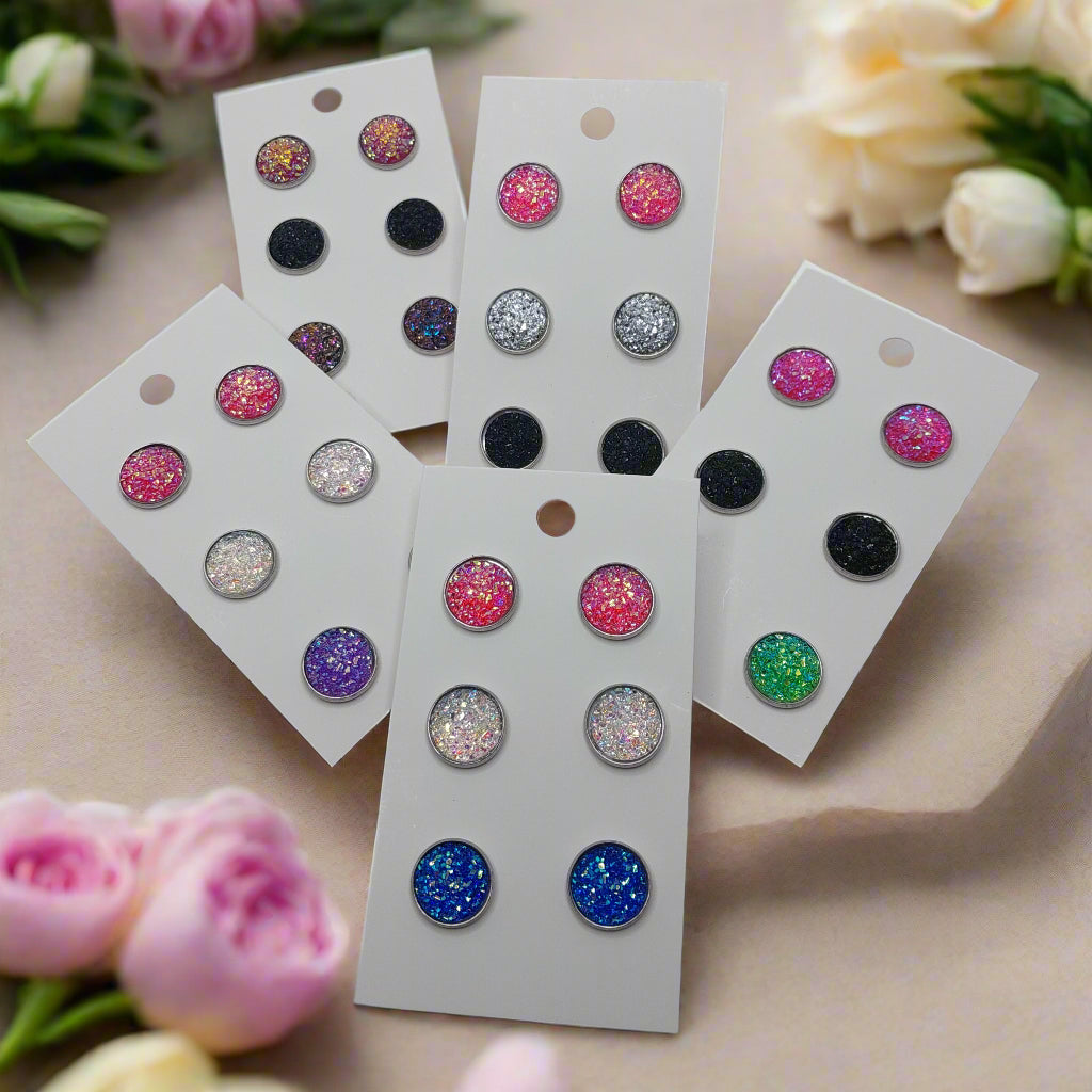 Imitation Druzy Earring Set (3 pair)