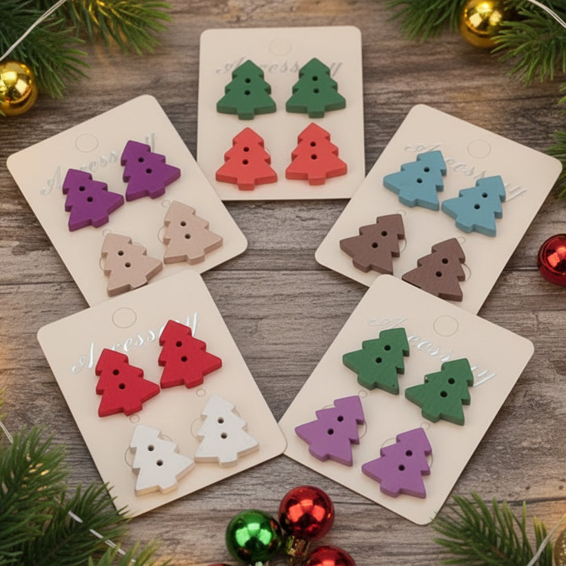 Wood Button Tree Earring Set