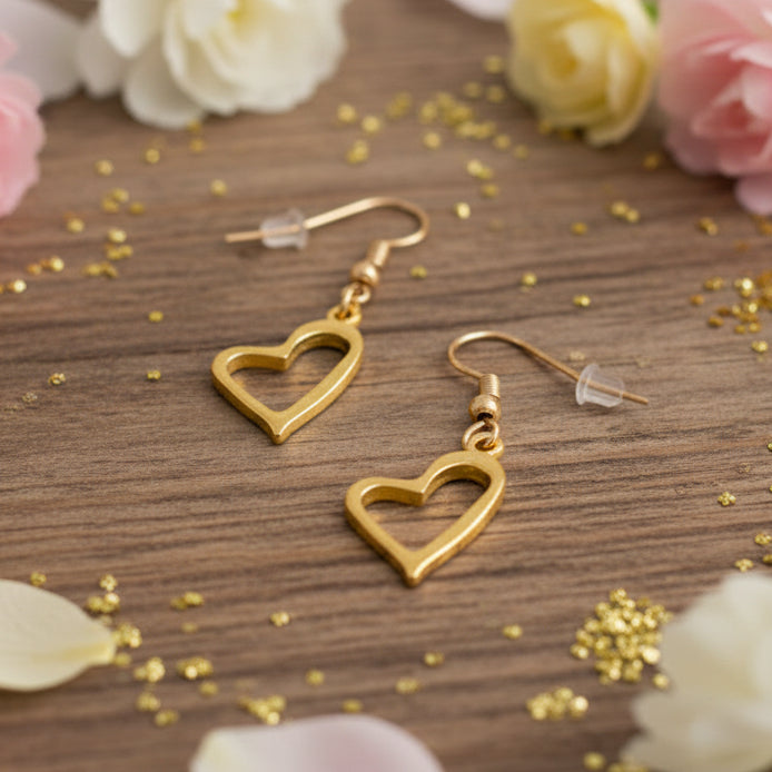 Golden Heart Dangle Earrings