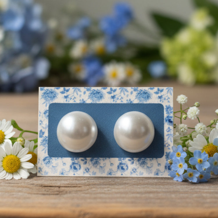 11mm Half Round Imitation Pearl Earrings