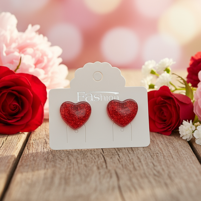 Red Glitter Heart Earrings (16mm)