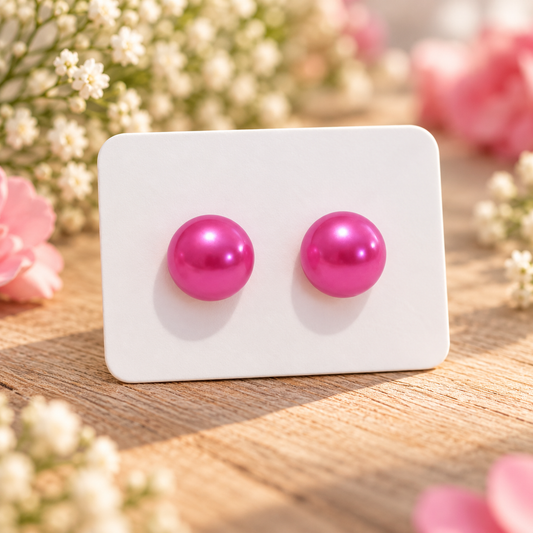 Pink Half Round Imitation Pearl Earrings (10mm)