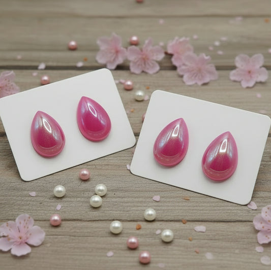 Pink Iridescent Teardrop Earrings (14mm)