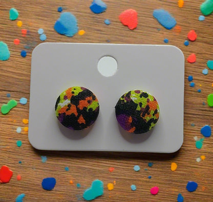 Fluorescent Splatter Fabric Button Earrings