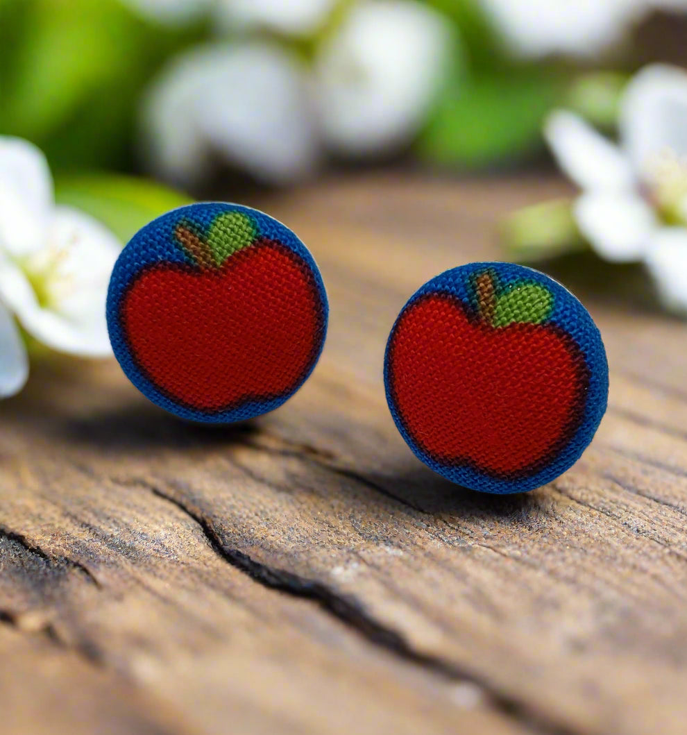 Apple Fabric Button Earrings