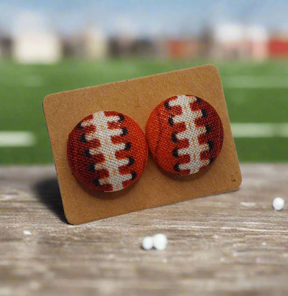 Football Fabric Button Earrings (16mm)