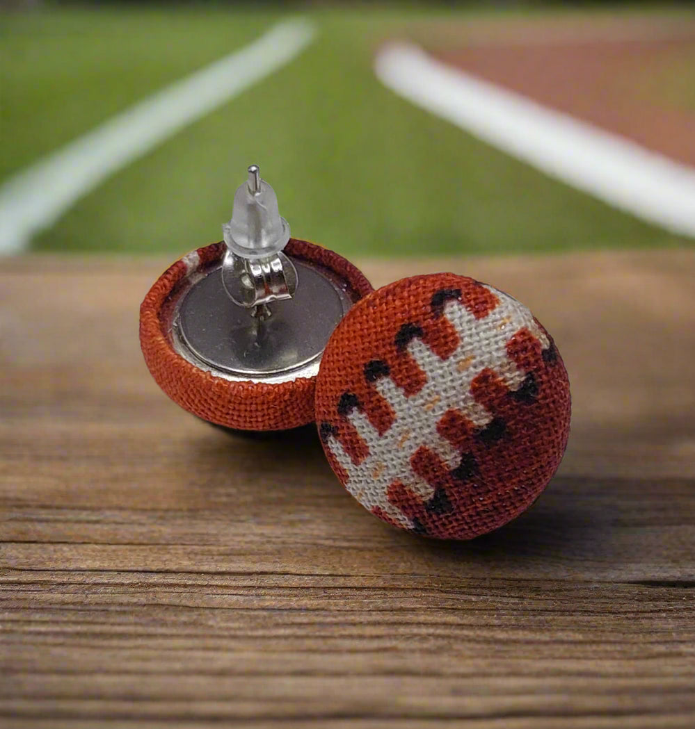 Football Fabric Button Earrings (16mm)