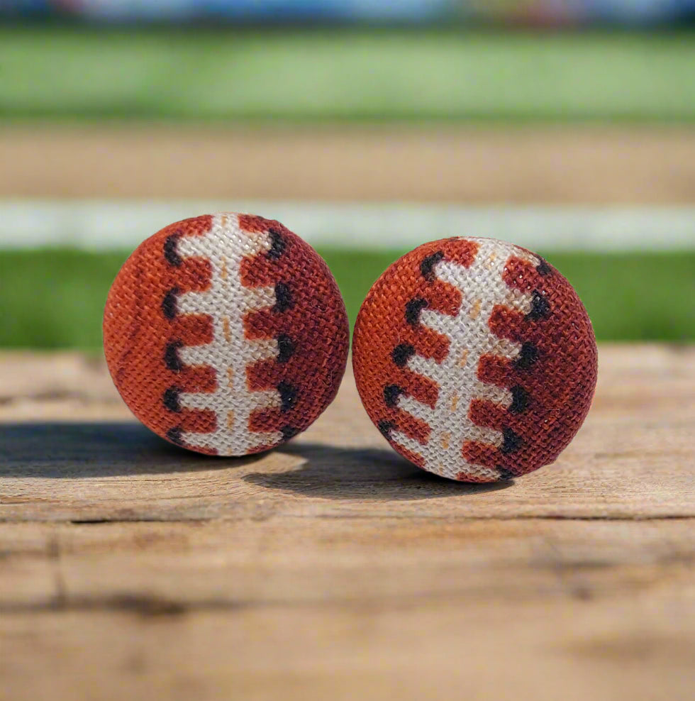 Football Fabric Button Earrings (16mm)