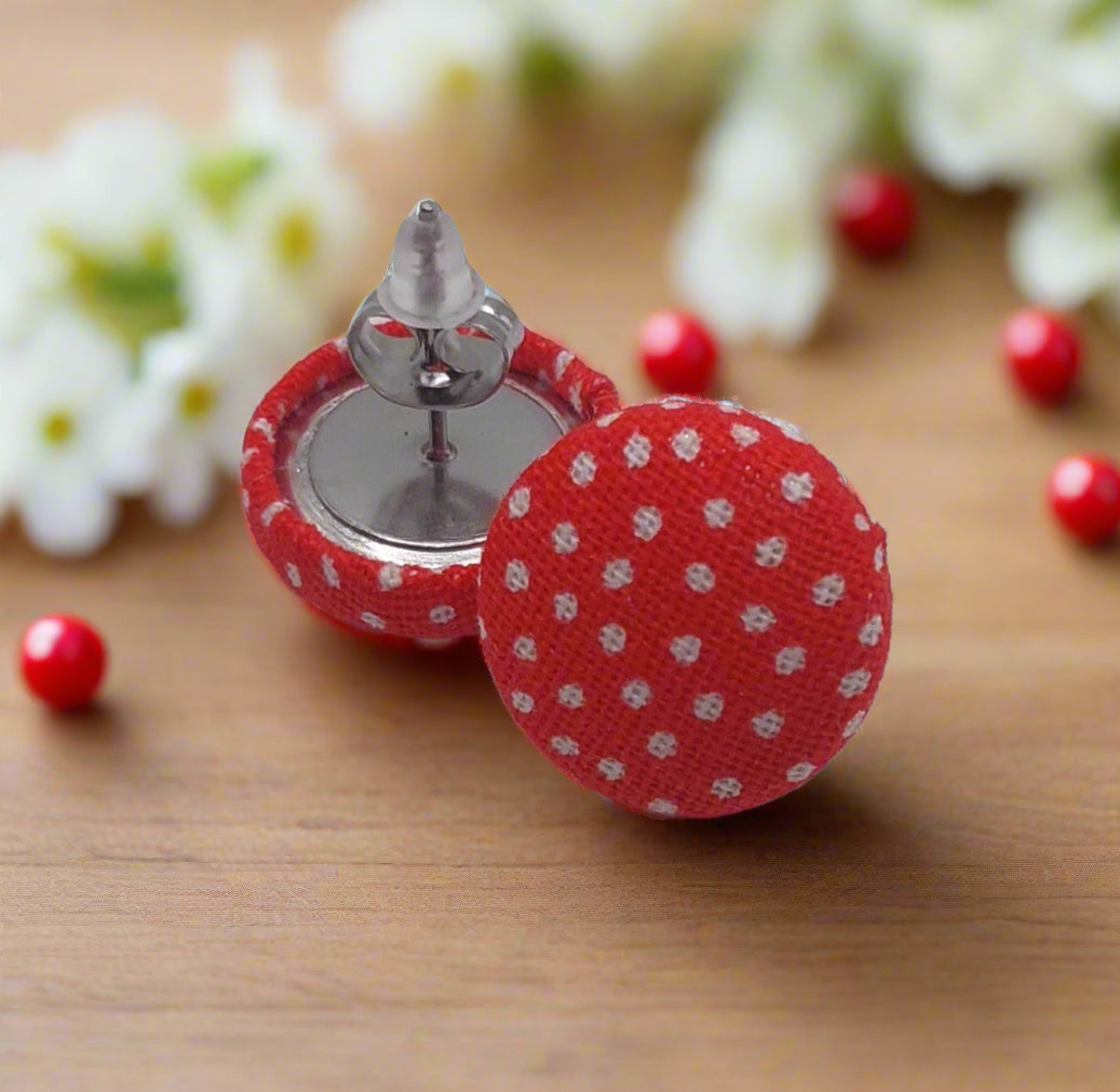 Bow Wow Polka Dot Fabric Button Earrings