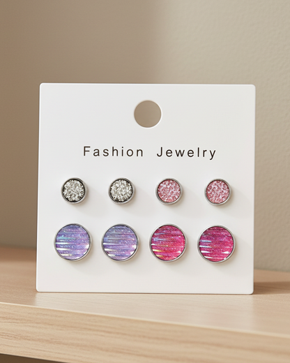 Imitation Druzy Sparkle & Stripes Earrings (4 pair set)