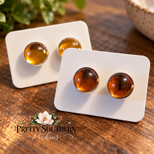 Amber 10mm Imitation Gemtone Button Earrings