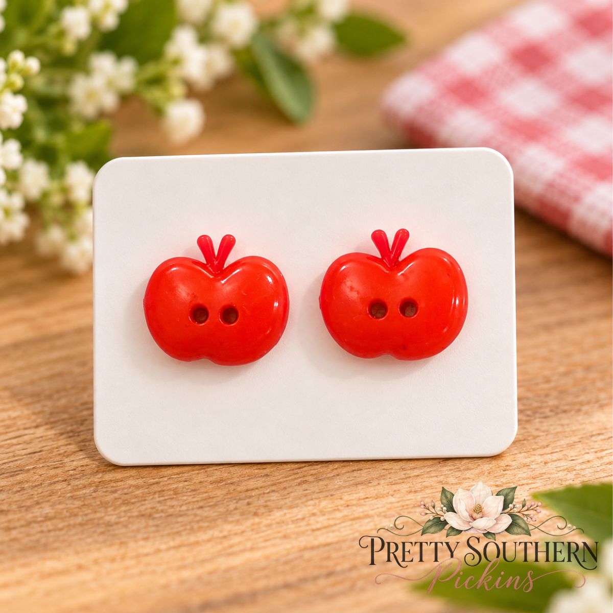 Apple Button Earrings (16mm)