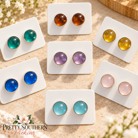Assorted 10mm Imitation Gemtone Button Earrings