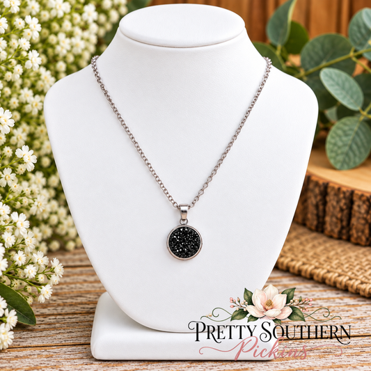 Black Imitation Druzy Necklace