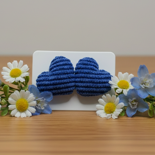 Blue Corduroy Heart Earrings (15mm)