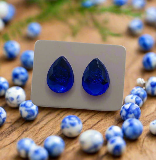 Blue Acrylic Teardrop Earrings (14mm)