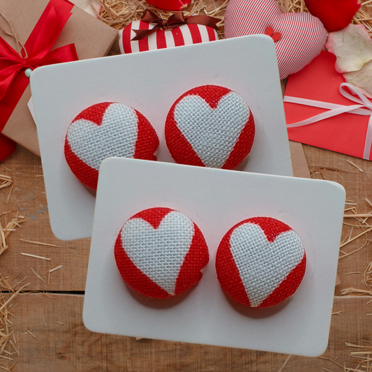 Bold Heart Fabric Button Stud Earrings (13mm)