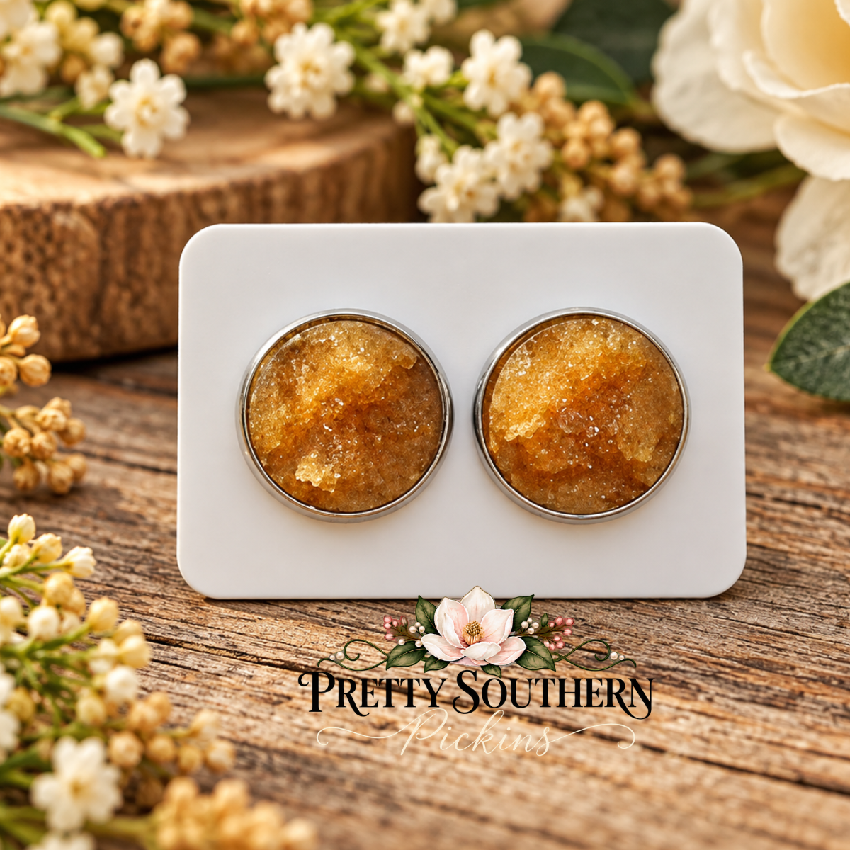 Caramel Imitation Druzy Earrings (14mm)