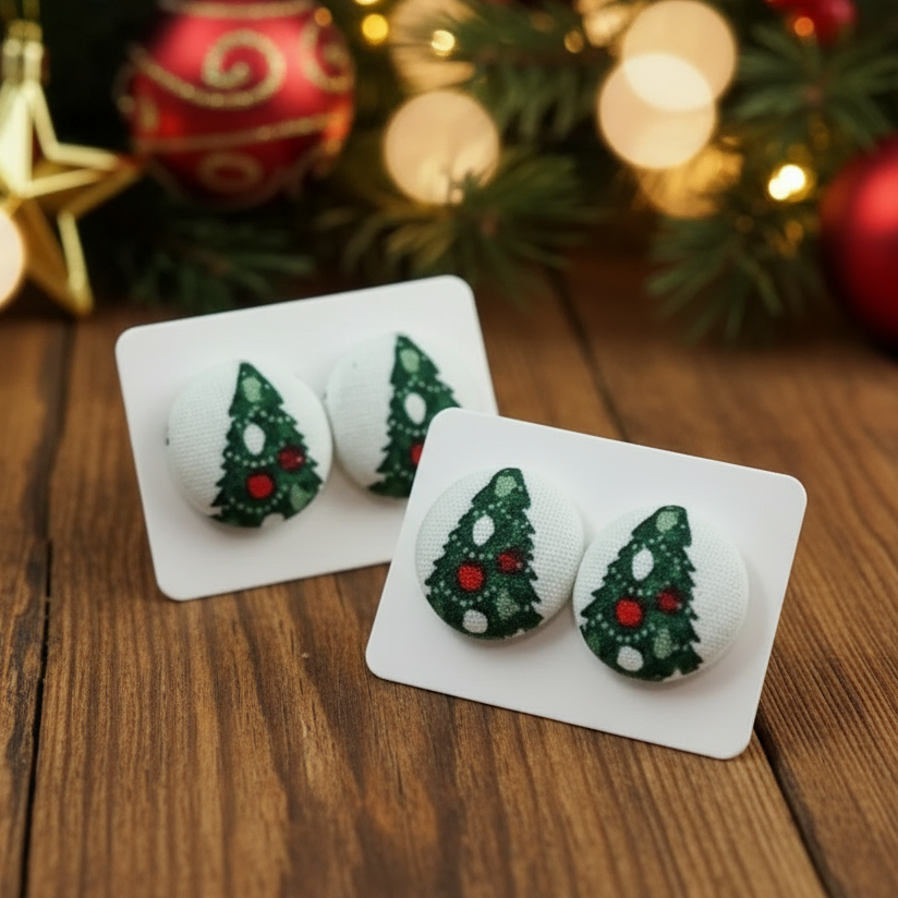 Christmas Traditions Fabric Button Stud Earrings (16mm)