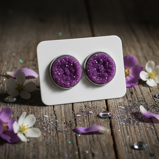 Dark Purple Imitation Druzy Earrings (14mm)