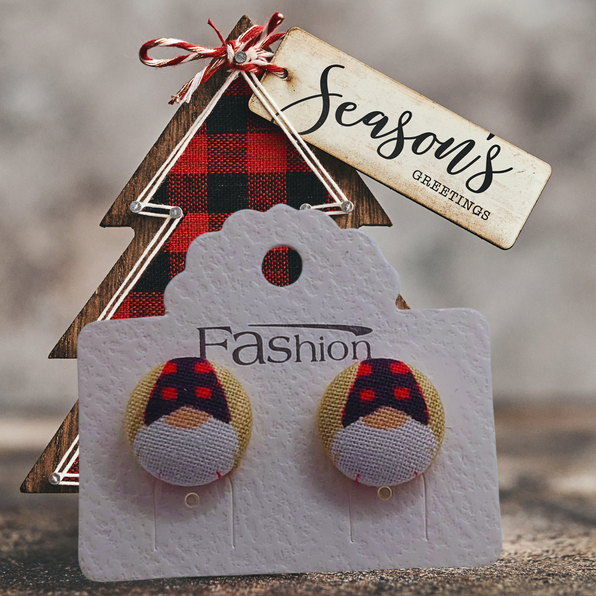 Gnome Fabric Button Stud Earrings (16mm)