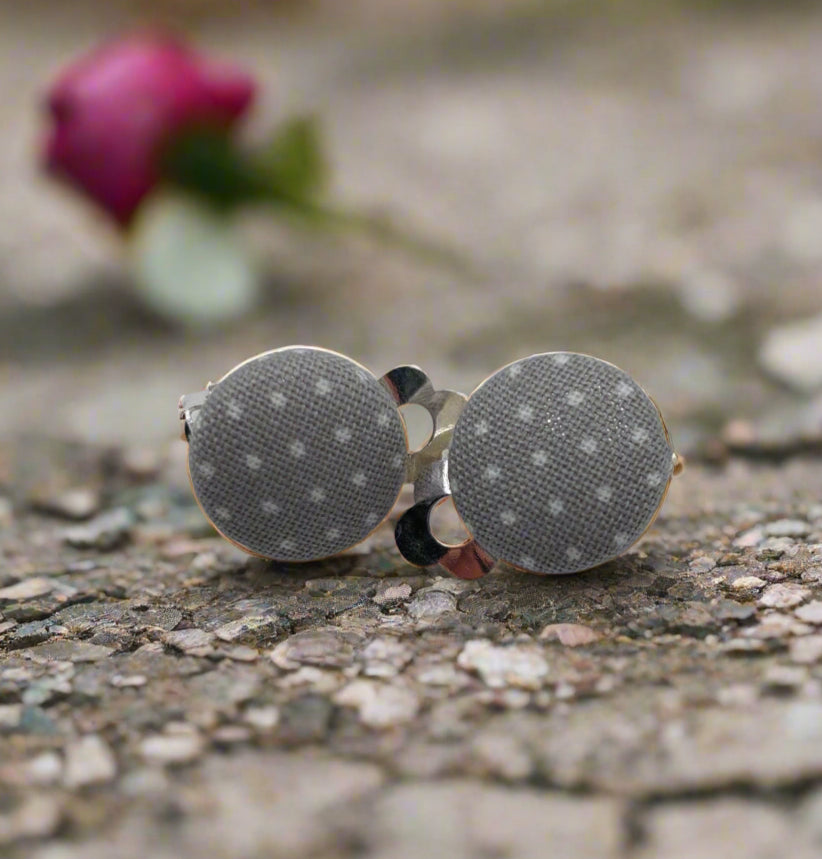 Gray Pin Dot CLIP ON Fabric Button Earrings (16mm)