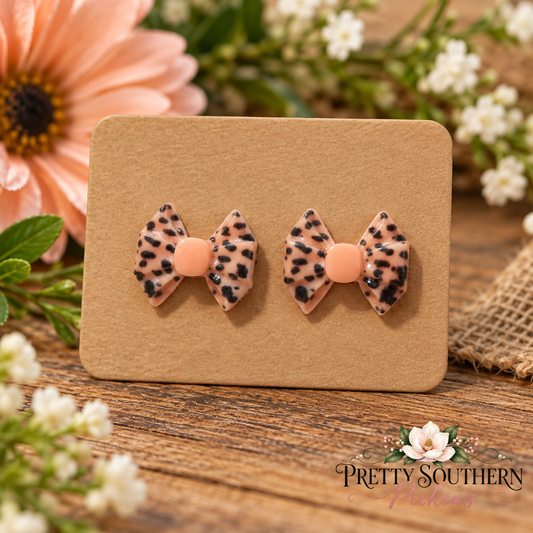 Leopard Print Bow Earrings (11.5mm)