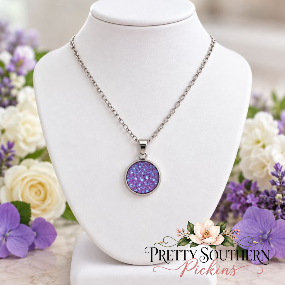 Purple Imitation Druzy Necklace