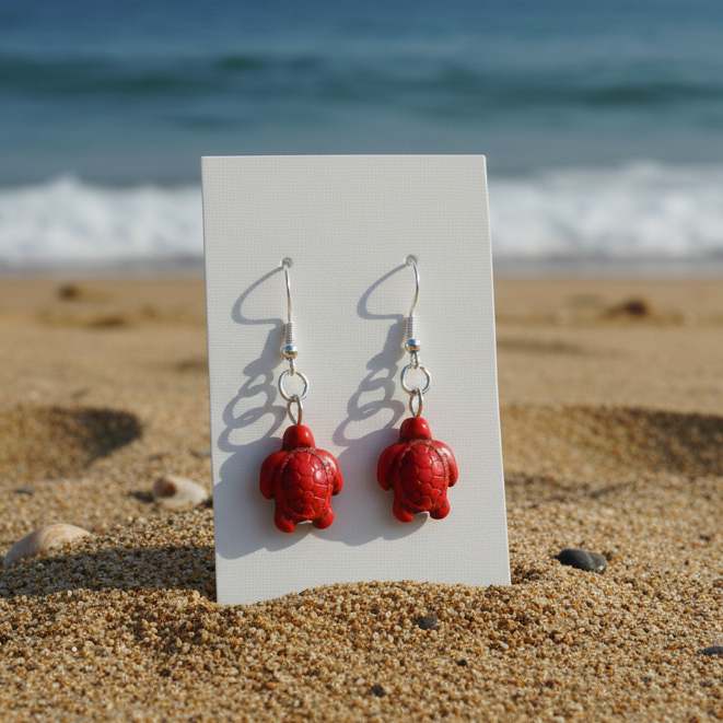 Red Turtle Dangle Earrings