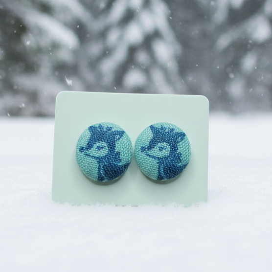 Reindeer Fabric Button Stud Earrings