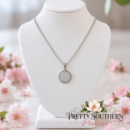 Silver Imitation Druzy Necklace