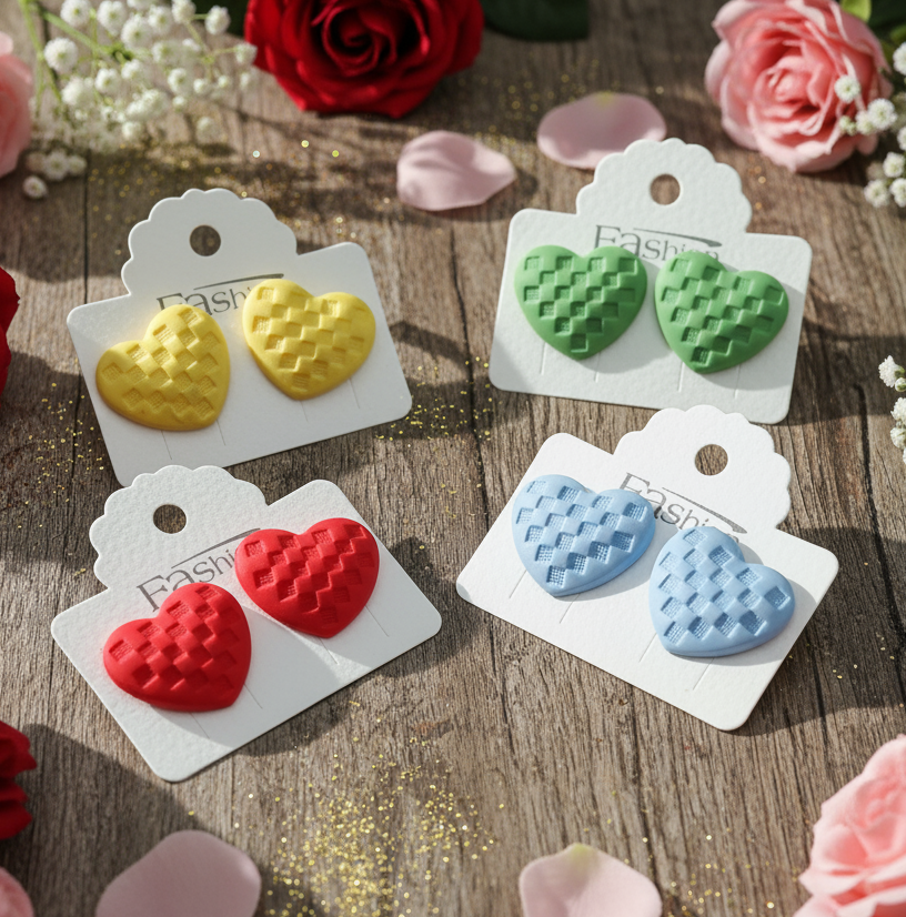 Tartan Pattern Heart Earrings (22mm)