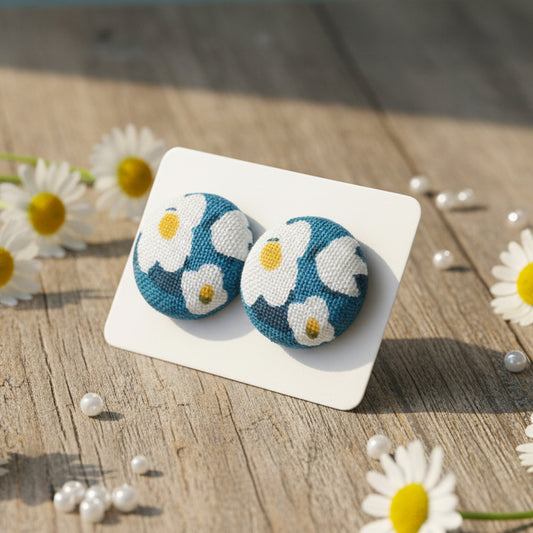 Floral Fabric Button Earrings (16mm)