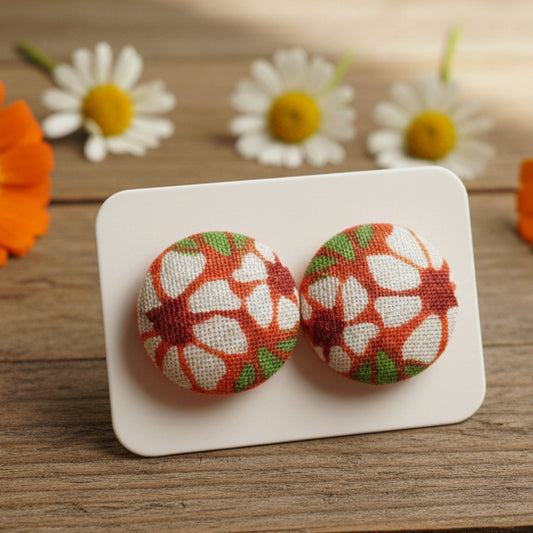 Autumn Floral Fabric Button Earrings (16mm)