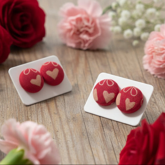 Daisies & Hearts Fabric Button Earrings