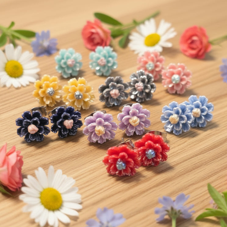 9mm Pearly Flower Earrings