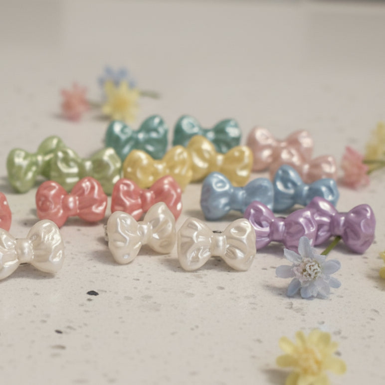 15mm Pearlescent Bead Bow Earrings