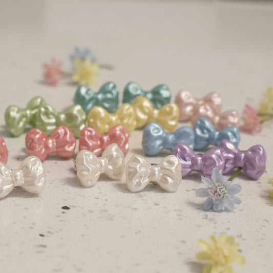 15mm Pearlescent Bead Bow Earrings