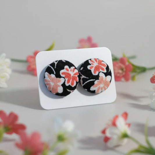 Ava Jane Floral Fabric Button Earrings (16mm)