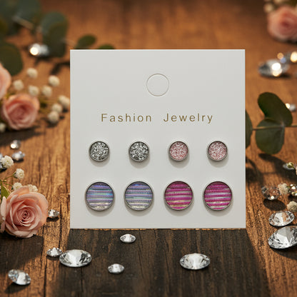 Imitation Druzy Sparkle & Stripes Earrings (4 pair set)