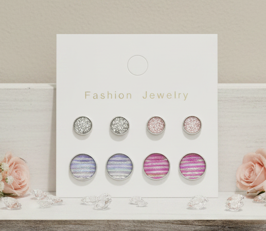 Imitation Druzy Sparkle & Stripes Earrings (4 pair set)