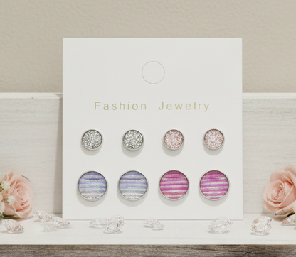 Imitation Druzy Sparkle & Stripes Earrings (4 pair set)