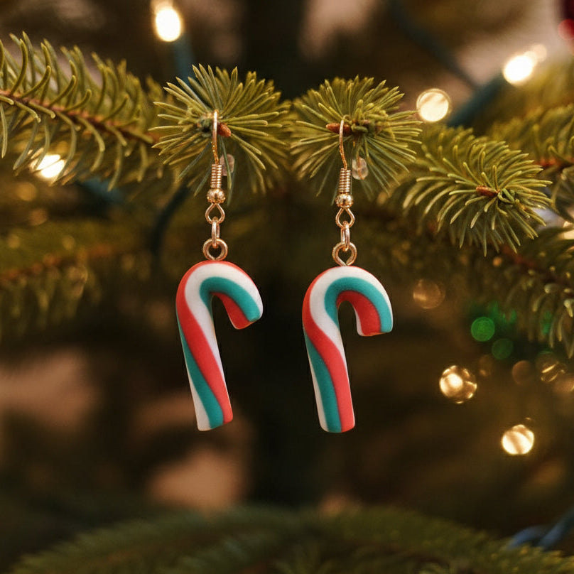 Polymer Clay Candy Cane Dangle Earrings